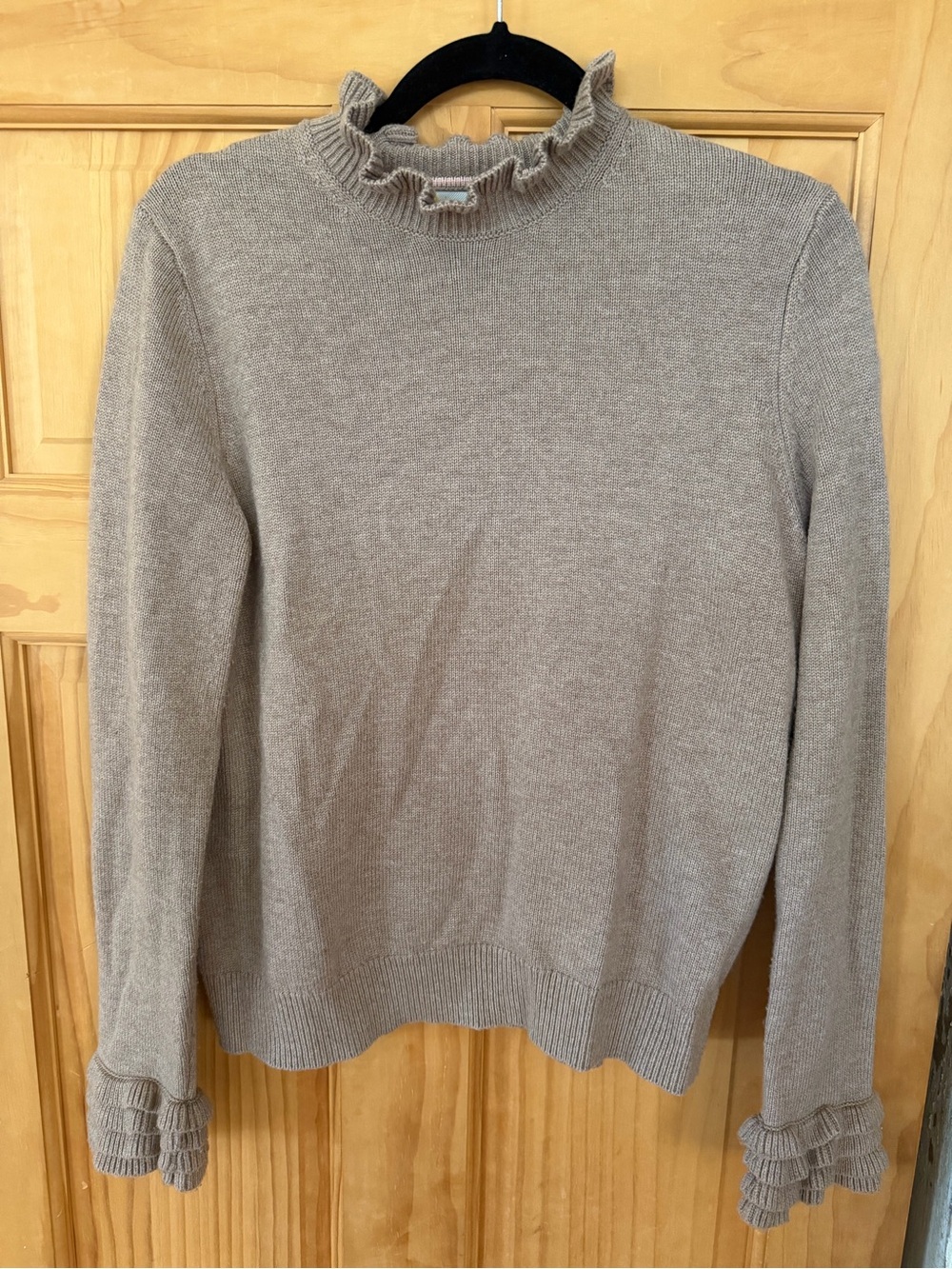 Boden Ruffle-Neck Knit Sweater - Light Taupe
